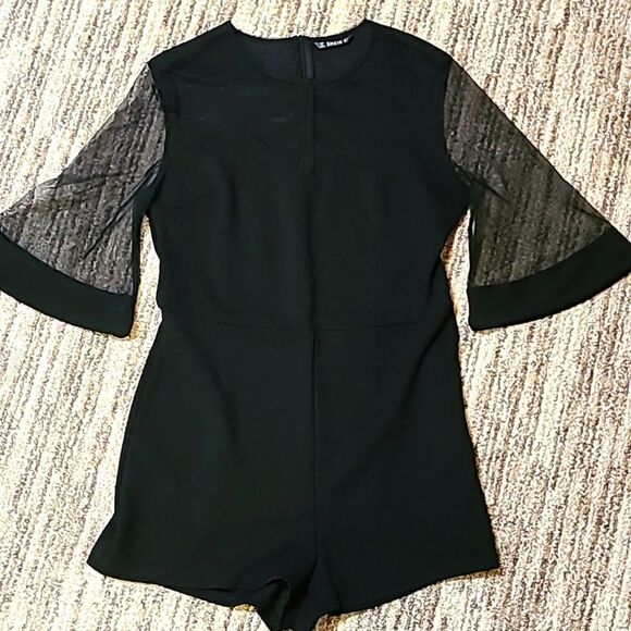 Shein One-piece Short Romper, Black with Sheer Sleeves, Size Large, NWOT - Picture 2 of 7